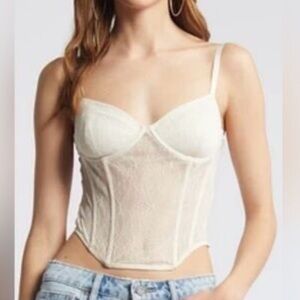 2/$30 Nordstrom Open Edit Cream Ivory Lace Corset Cami Top size Large NWT